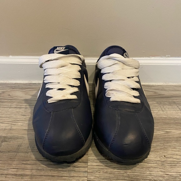 NIKE Cortez Basic Leather Mens Shoes Navy Blue/White - Nike 316418-402 Size 13 - Picture 4 of 7